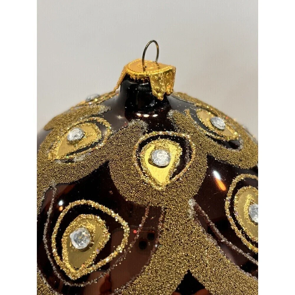 Vintage Hand Blown & Painted Glass Egg Christmas Ornament Diamond Glitter Set 2